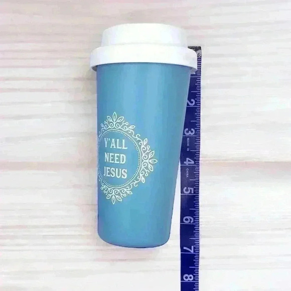Double Wall Cup BPA Free Travel Hot Cold Plastic Blue & White Y’all Need Jesus - Picture 3 of 5